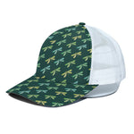 Green Dragonfly Pattern Print White Mesh Trucker Cap