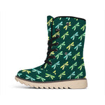 Green Dragonfly Pattern Print Winter Boots