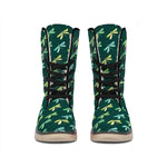 Green Dragonfly Pattern Print Winter Boots