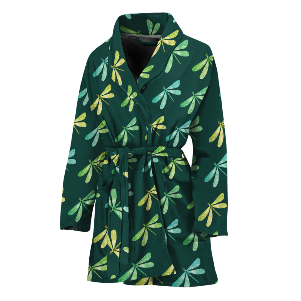 Green Dragonfly Pattern Print Women's Bathrobe