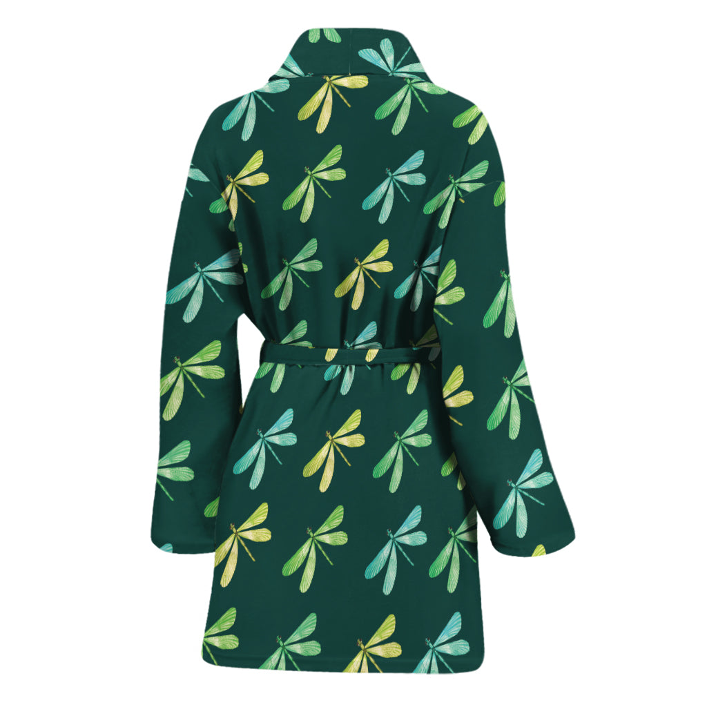 Green Dragonfly Pattern Print Women's Bathrobe