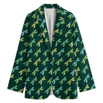 Green Dragonfly Pattern Print Women's Blazer