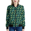 Green Dragonfly Pattern Print Women's Bomber Jacket