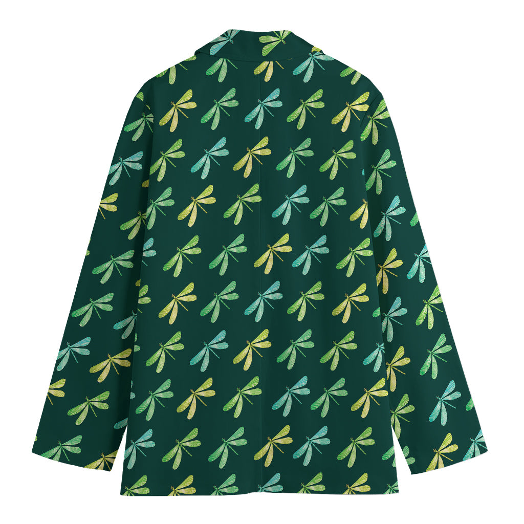 Green Dragonfly Pattern Print Women's Cotton Blazer