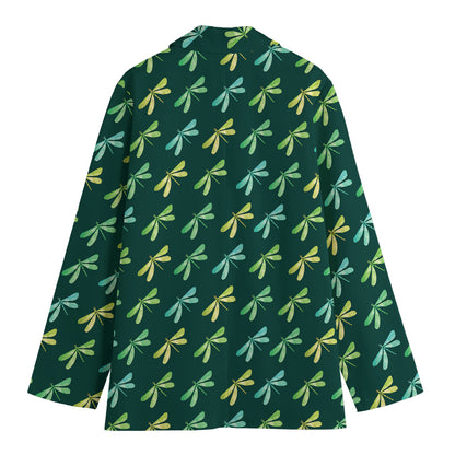Green Dragonfly Pattern Print Women's Cotton Blazer