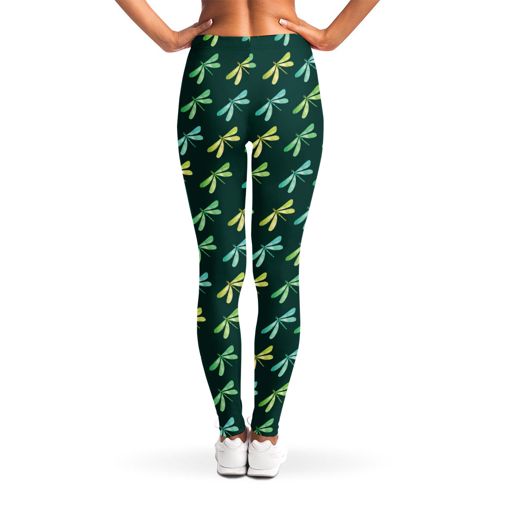 Green Dragonfly Pattern Print Women's Leggings