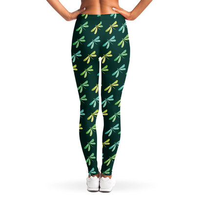 Green Dragonfly Pattern Print Women's Leggings