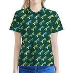 Green Dragonfly Pattern Print Women's Polo Shirt