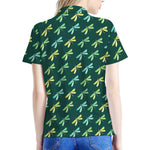 Green Dragonfly Pattern Print Women's Polo Shirt