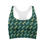 Green Dragonfly Pattern Print Women's Sports Bra