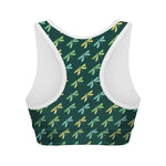 Green Dragonfly Pattern Print Women's Sports Bra