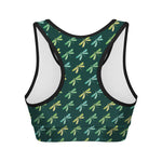 Green Dragonfly Pattern Print Women's Sports Bra