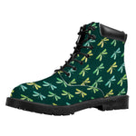 Green Dragonfly Pattern Print Work Boots