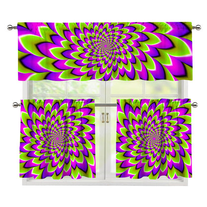 Green Expansion Moving Optical Illusion 3 Piece Kitchen Curtains