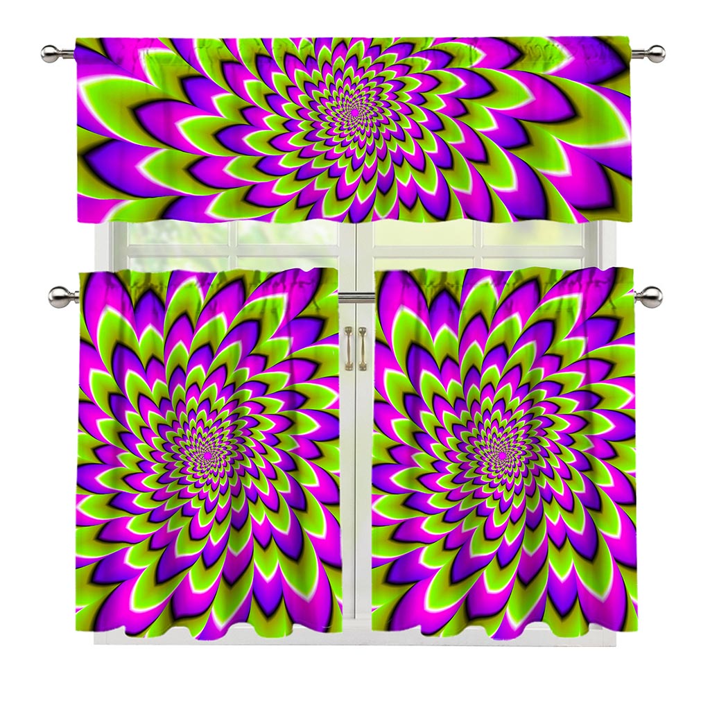Green Expansion Moving Optical Illusion 3 Piece Kitchen Curtains