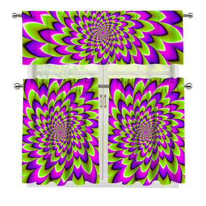 Green Expansion Moving Optical Illusion 3 Piece Kitchen Curtains