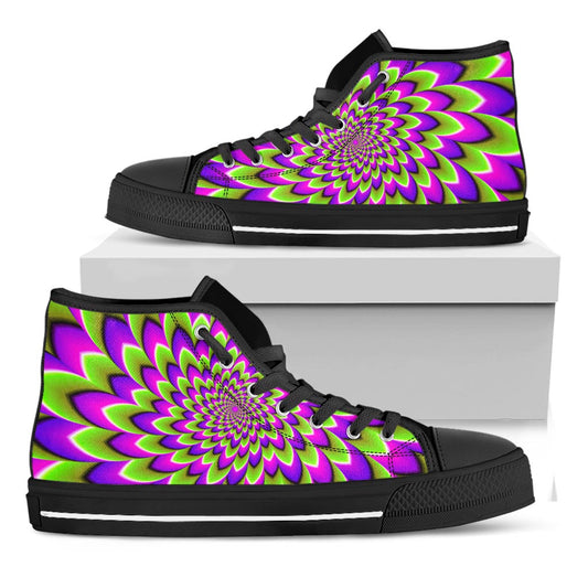 Green Expansion Moving Optical Illusion Black High Top Sneakers