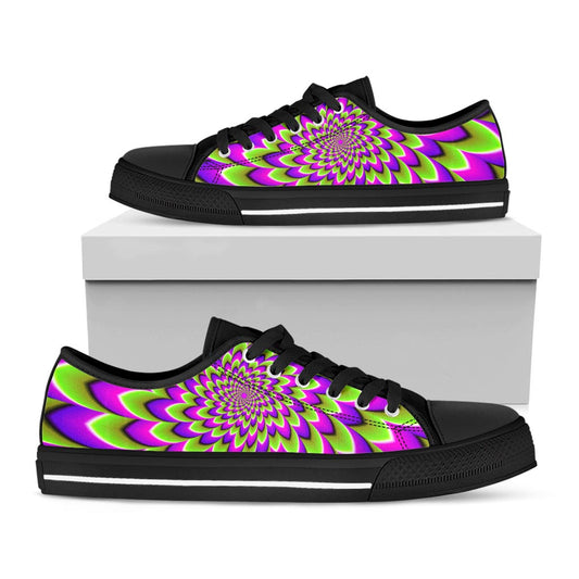 Green Expansion Moving Optical Illusion Black Low Top Sneakers