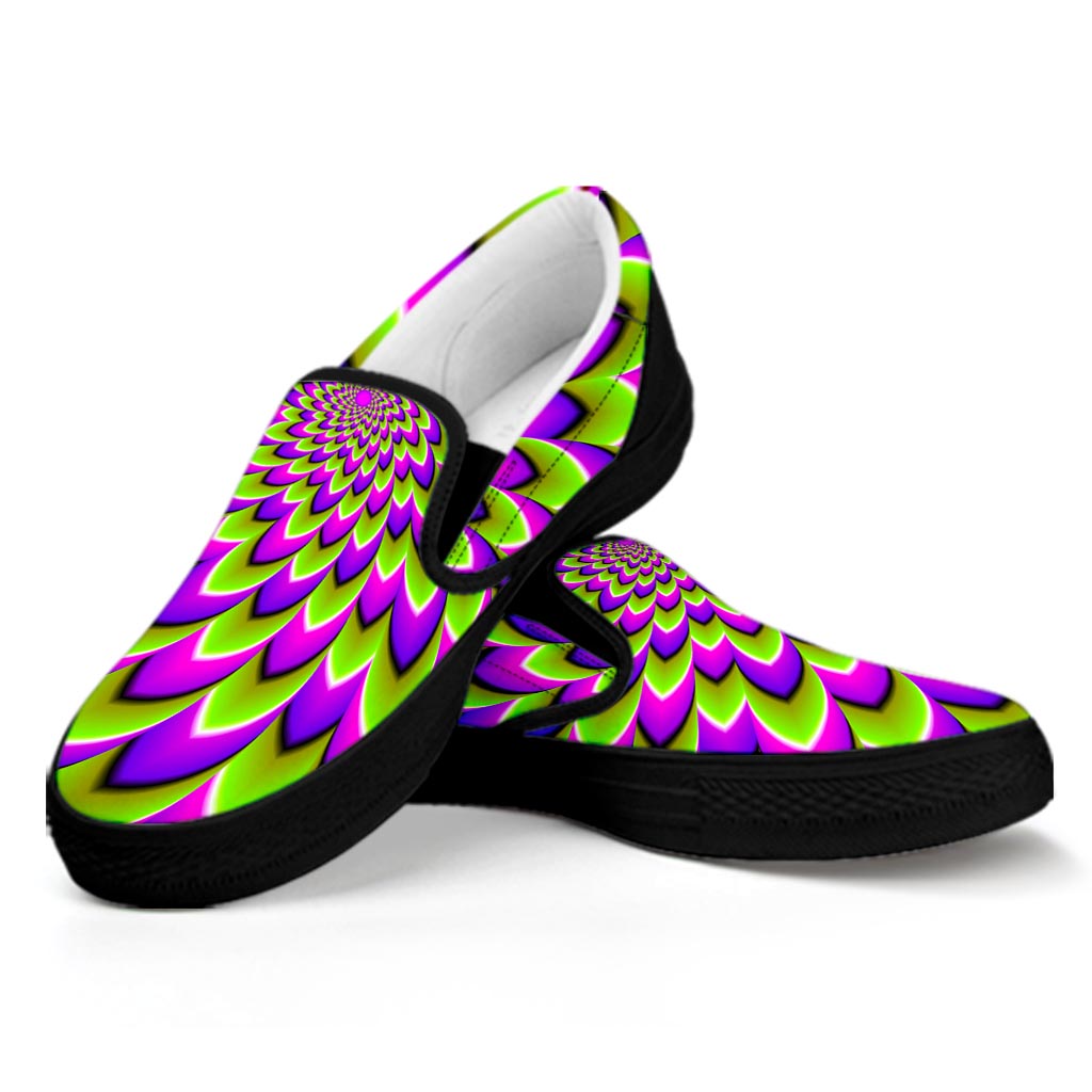 Green Expansion Moving Optical Illusion Black Slip On Sneakers