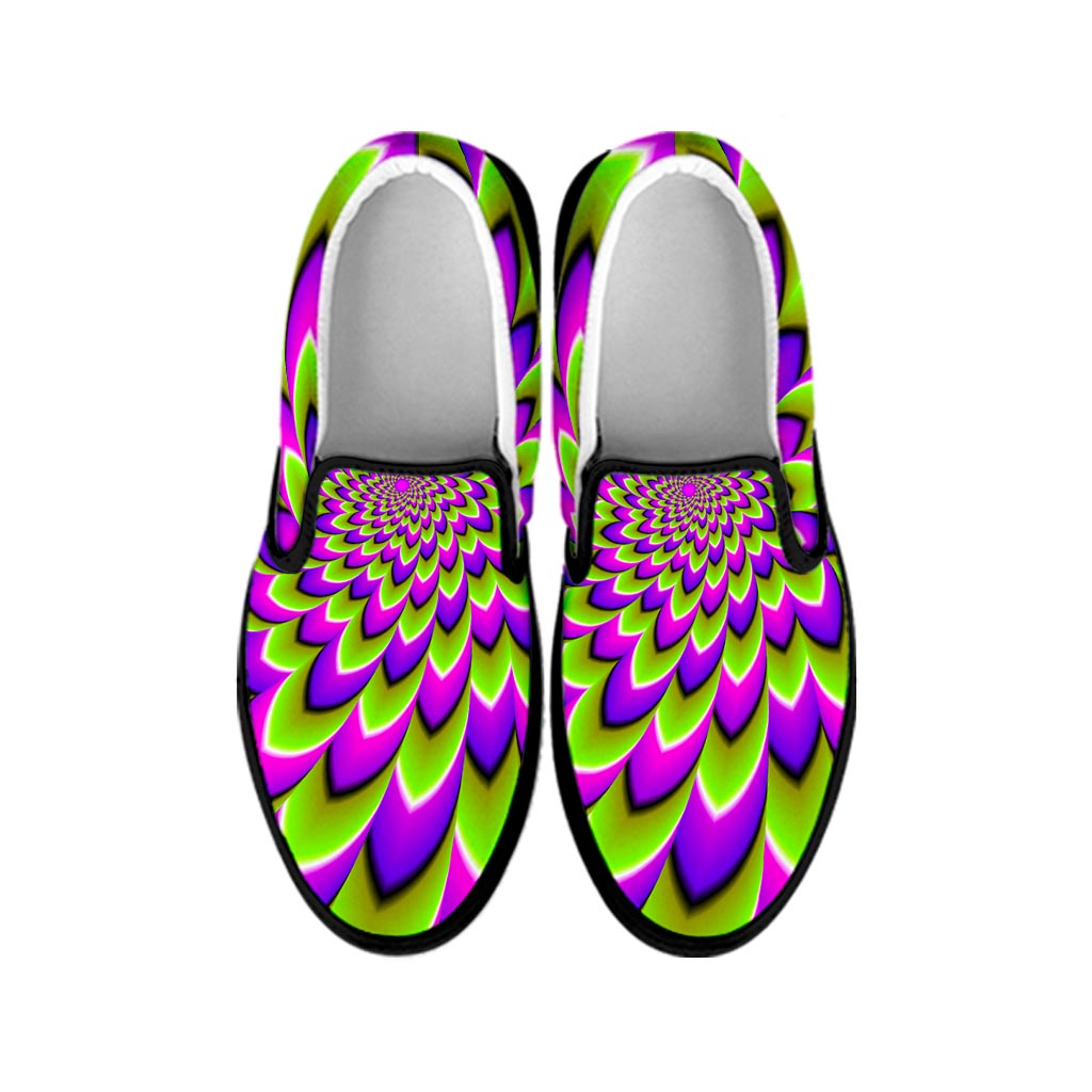 Green Expansion Moving Optical Illusion Black Slip On Sneakers