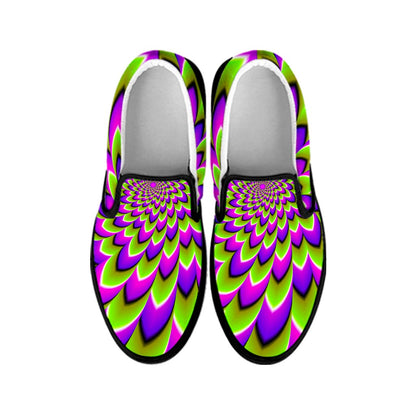 Green Expansion Moving Optical Illusion Black Slip On Sneakers