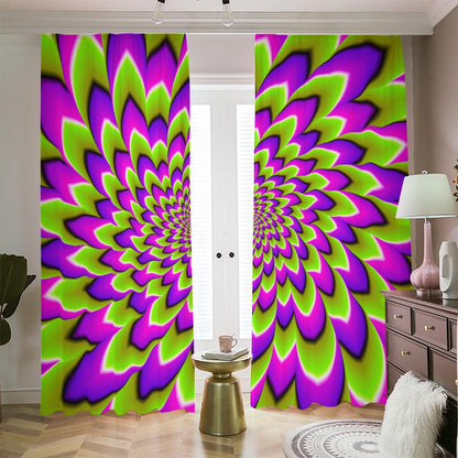 Green Expansion Moving Optical Illusion Blackout Pencil Pleat Curtains