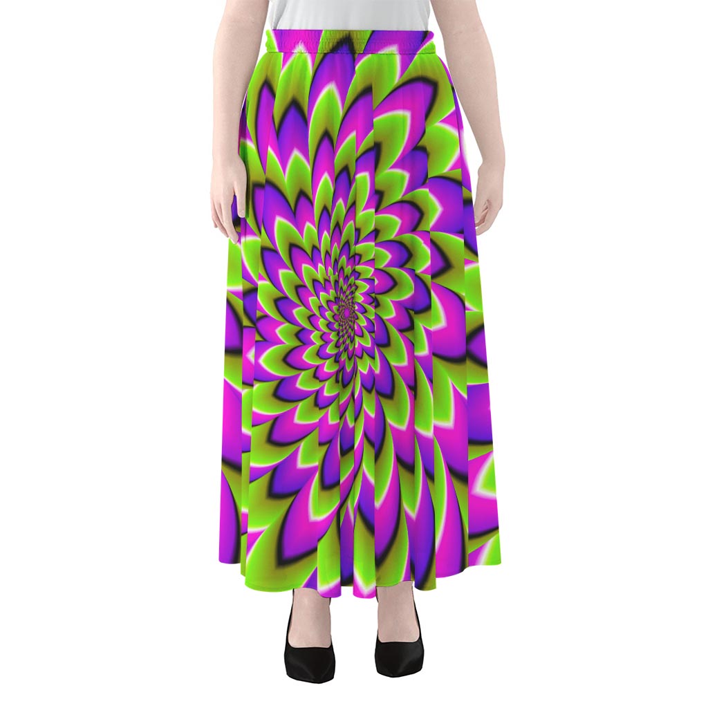 Green Expansion Moving Optical Illusion Chiffon Maxi Skirt