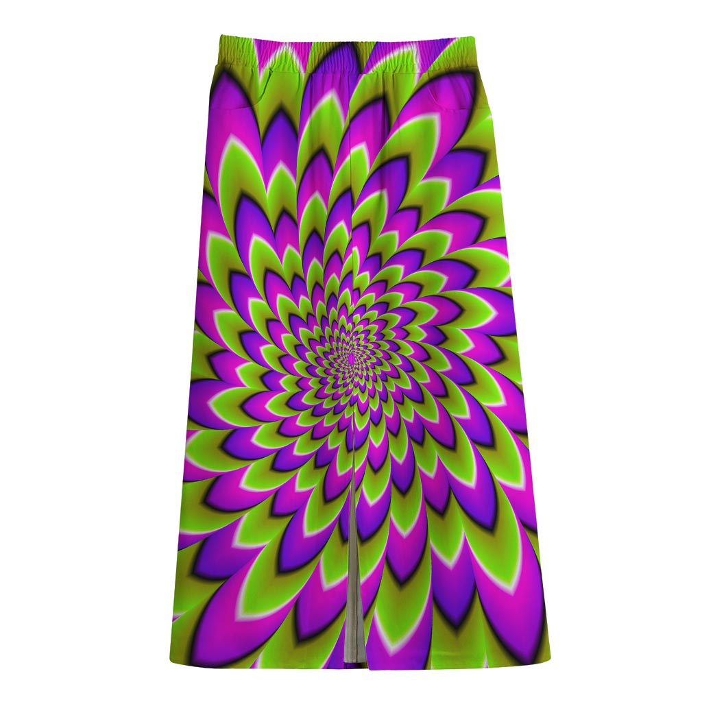 Green Expansion Moving Optical Illusion Cotton Front Slit Maxi Skirt