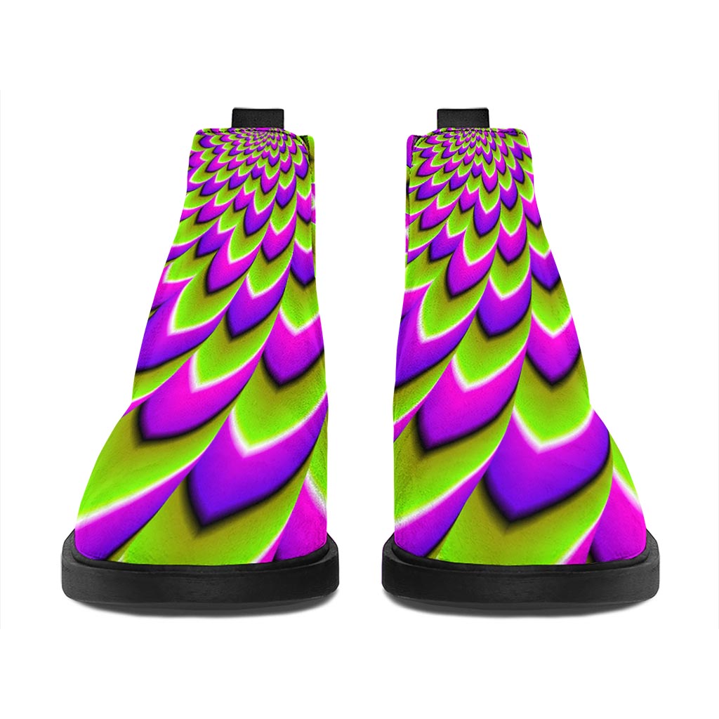 Green Expansion Moving Optical Illusion Flat Ankle Boots