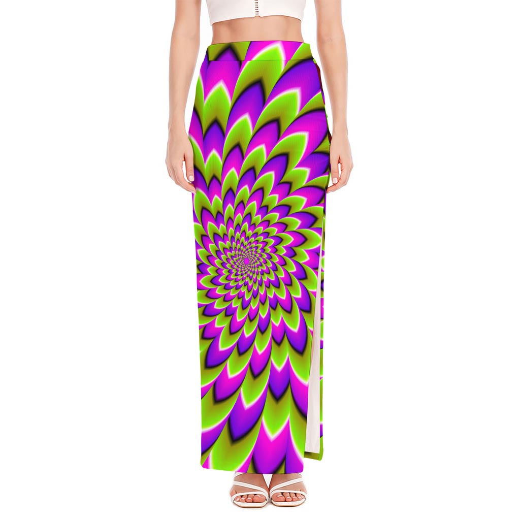 Green Expansion Moving Optical Illusion High Slit Maxi Skirt