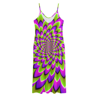 Green Expansion Moving Optical Illusion Jersey Midi Cami Dress