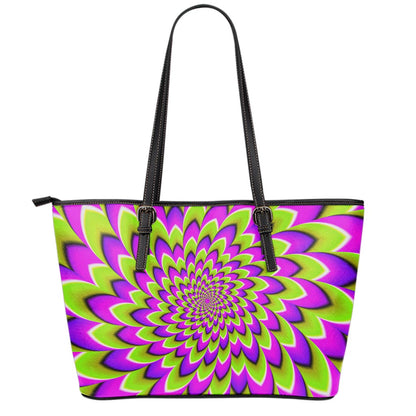 Green Expansion Moving Optical Illusion Leather Tote Bag