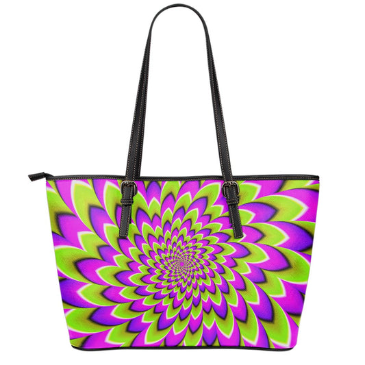 Green Expansion Moving Optical Illusion Leather Tote Bag