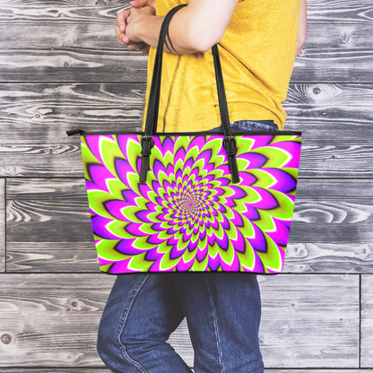 Green Expansion Moving Optical Illusion Leather Tote Bag