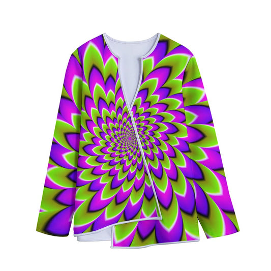 Green Expansion Moving Optical Illusion Long Sleeve Short Coat