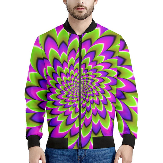 Green Expansion Moving Optical Illusion Men's Bomber Jacket