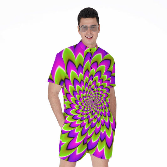 Green Expansion Moving Optical Illusion Men's Rompers