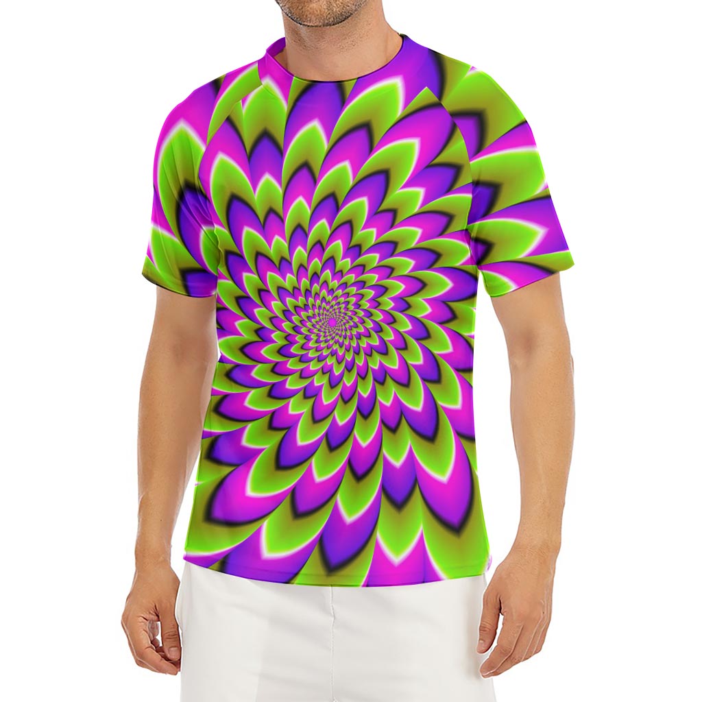 Green Expansion Moving Optical Illusion Men's Short Sleeve Rash Guard