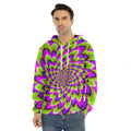 Green Expansion Moving Optical Illusion Men's Velvet Pullover Hoodie