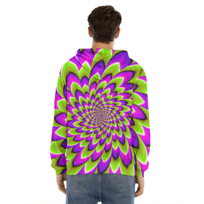 Green Expansion Moving Optical Illusion Men's Velvet Pullover Hoodie