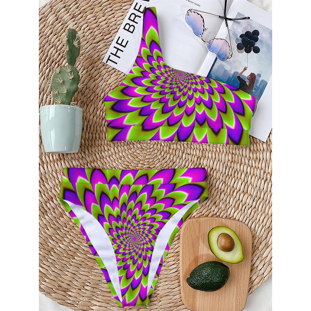 Green Expansion Moving Optical Illusion One Shoulder Bikini Top