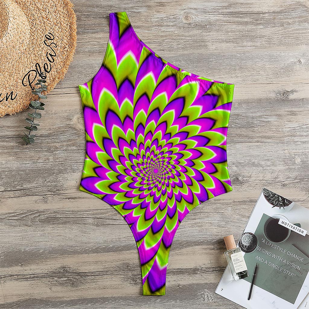 Green Expansion Moving Optical Illusion One Shoulder Bodysuit