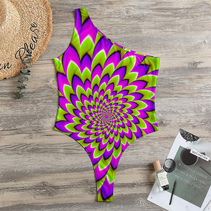 Green Expansion Moving Optical Illusion One Shoulder Bodysuit