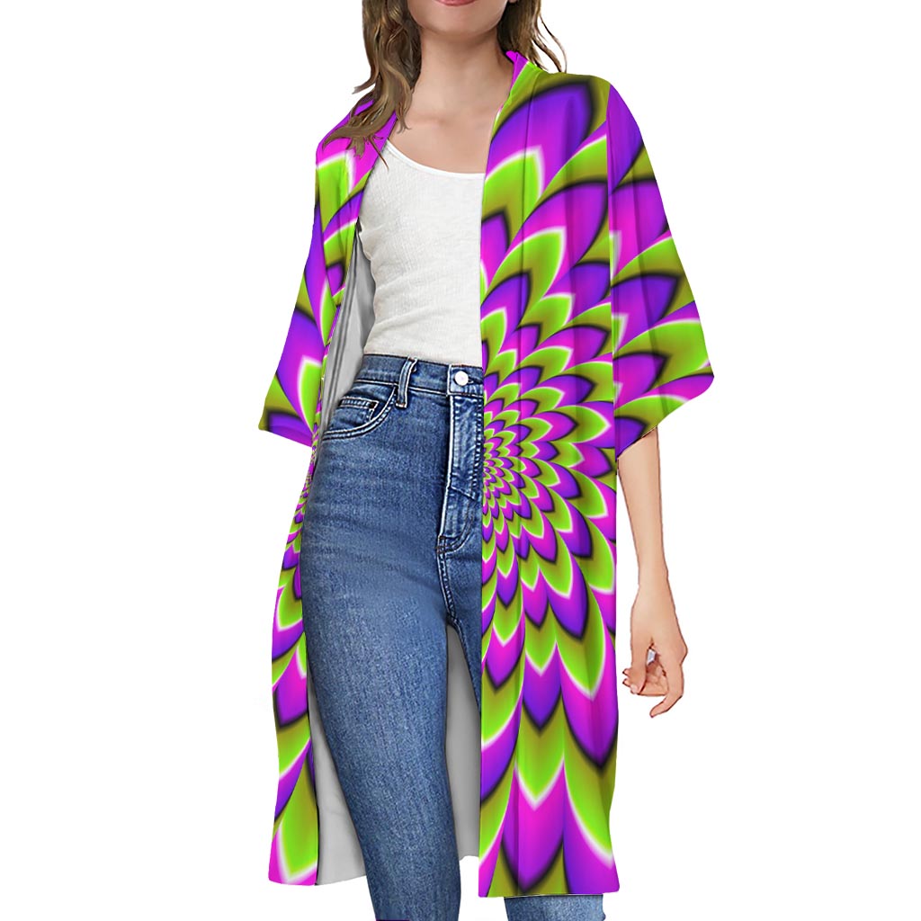 Green Expansion Moving Optical Illusion Open Front Beach Cover Up