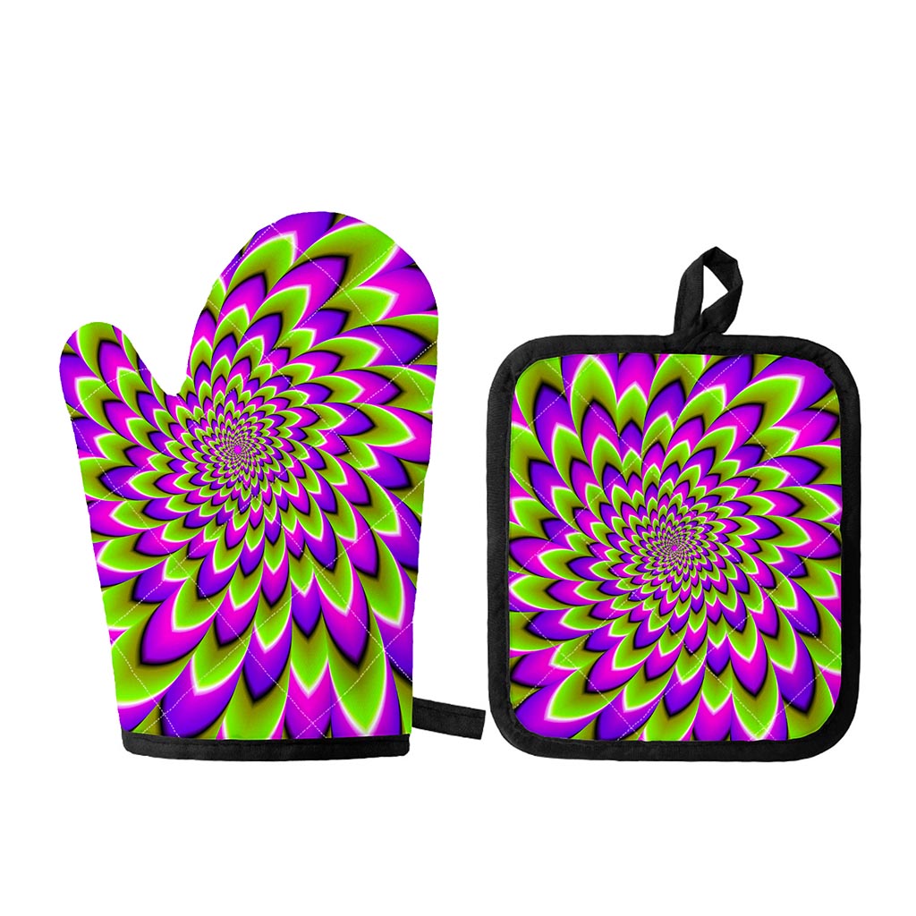 Green Expansion Moving Optical Illusion Oven Mitt And Pot Holder Set