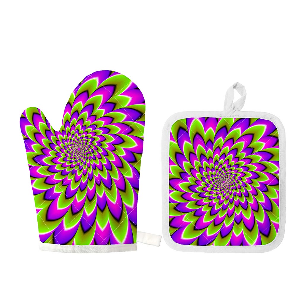 Green Expansion Moving Optical Illusion Oven Mitt And Pot Holder Set