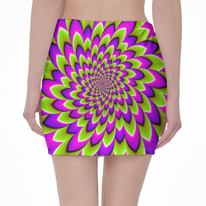 Green Expansion Moving Optical Illusion Pencil Mini Skirt