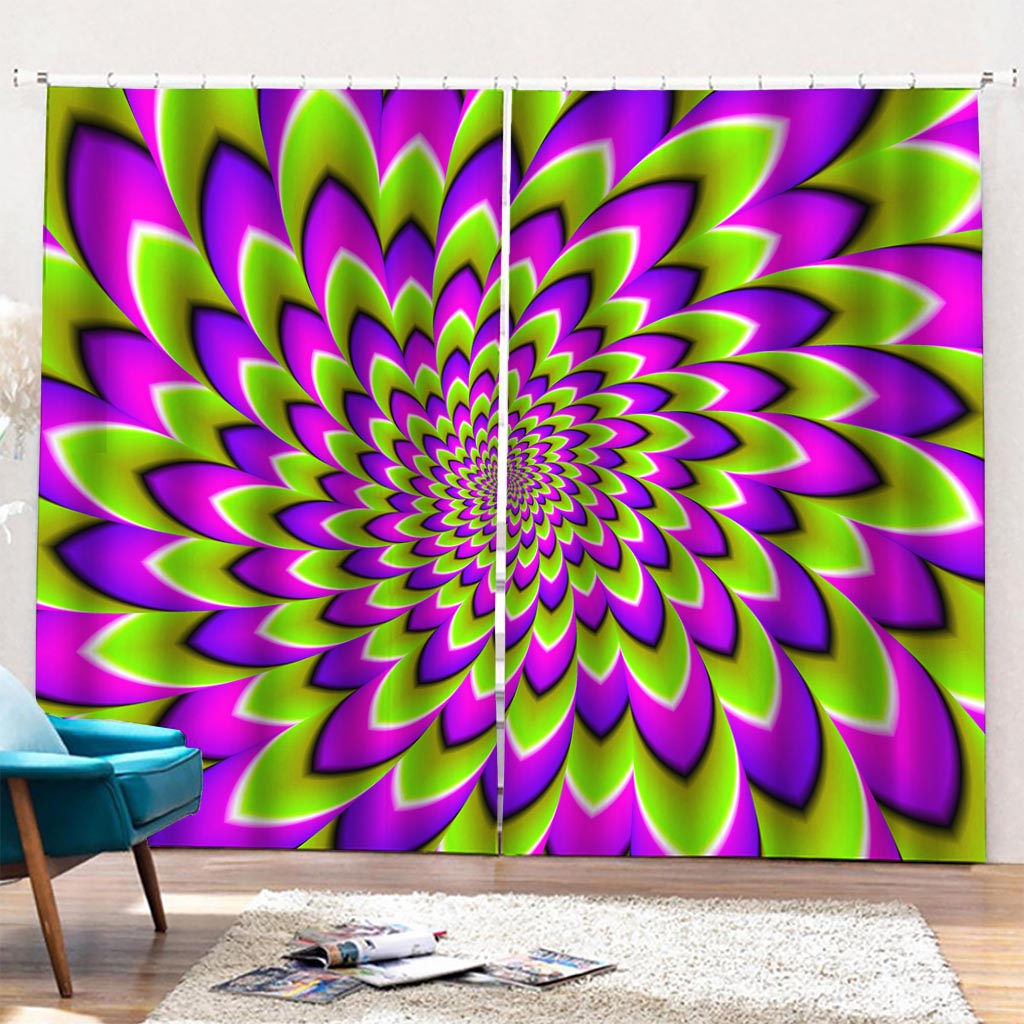 Green Expansion Moving Optical Illusion Pencil Pleat Curtains