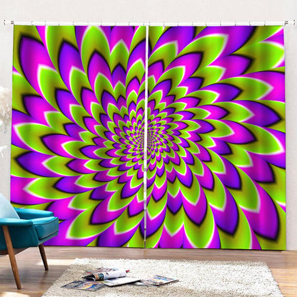 Green Expansion Moving Optical Illusion Pencil Pleat Curtains