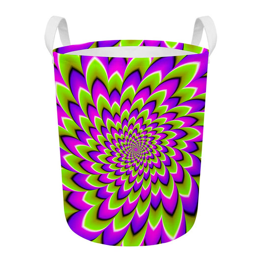 Green Expansion Moving Optical Illusion Round Laundry Basket